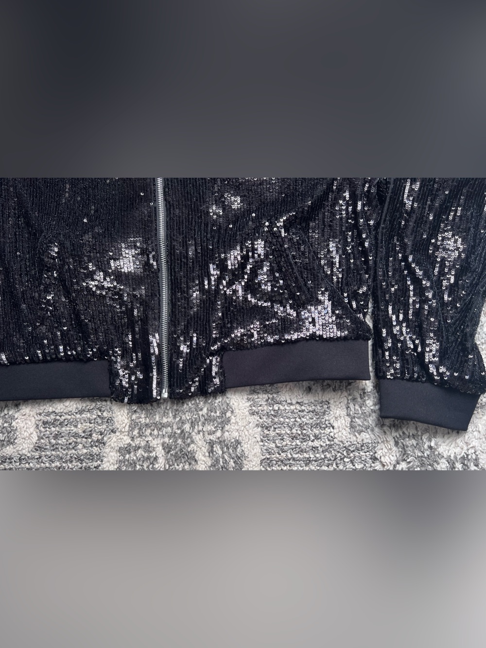 Express Black Sequin bomber Jacket - Picture 5 of 6